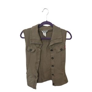 Hard Tail Khaki Sleeveless Button-Front Vest Top